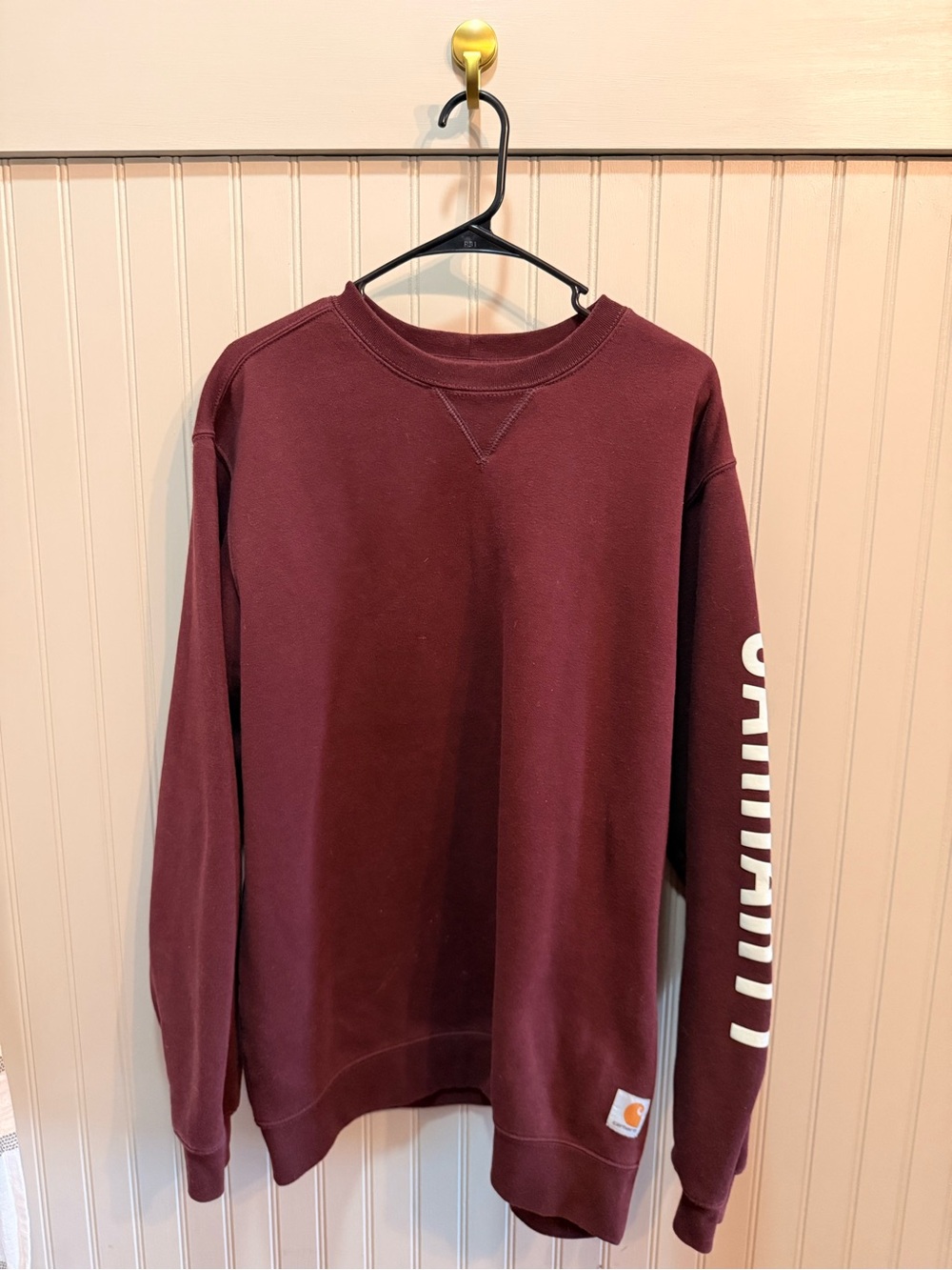 Carhartt Men’s Maroon Crewneck with Sleeve Logo - Loose Fit